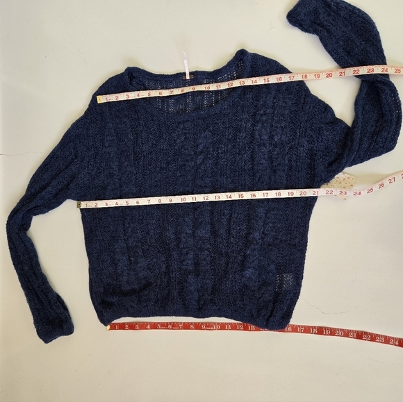 Free People‎ Navy Cosmos Combo Fuzzy Sweater Small Open Knit Wool Alpaca Blend - Picture 7 of 12